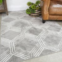 Silver Modern Geometric Living Area Rug Mid cm x 150 cm