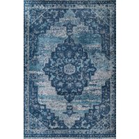 Navy Blue Traditional Medallion Bordered Living Area Rug cm x 230 cm