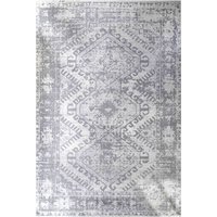 Silver Geometric Medallion Bordered Rug Mid cm x 170 cm