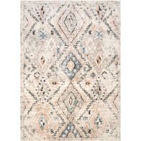 Beige Navy Blue Distressed Aztec Motif Area Rug cm x 240 cm