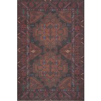 Deep Distressed Tribal Geometric Non Slip Washable Low Pile Rug Maroon cm x 170 cm