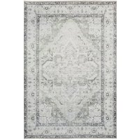 Silver Grey Distressed Bordered Medallion Non Slip Washable Low Pile Rug cm x 290 cm