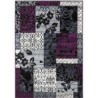 Kukoon Purple Black Grey Traditional Patchwork Living Area Rug | Size: 80 cm x 150 cm