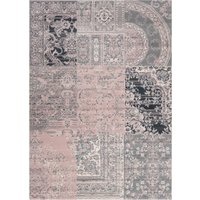 Kukoon Blush Pink Grey Traditional Patchwork Living Area Rug in Light Pink | Size: 80 cm x 150 cm