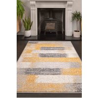 Ochre Grey Distressed Striped Geometric patchwork Living room Area Rugs & Runner cm x 230 cm
