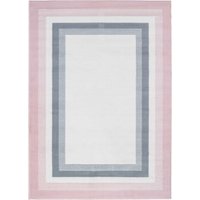Blush Pink Grey Bordered Living Area Rug Light Pink cm x 170 cm