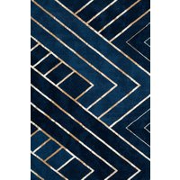 Navy Blue Gold Art Deco Geometric Design Living Room Bedroom Area Rug cm x 230 cm