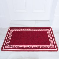 Kukoon Red White Geometric Bordered Non Slip Washable Utility Mat | Size: 120 cm x 160 cm
