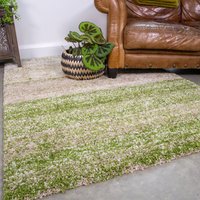 Soft Shaggy Rugs Deep Pile Fluffy Dark Green Stripe Bedroom Carpet Mat cm x 170 cm