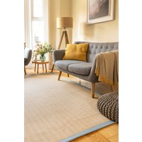 Natural Golden Beige Jute Micro Woven Herringbone Pattern Cotton Border Area Rug cm x 170 cm