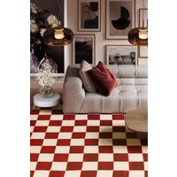 Terracotta Orange Retro Chequerboard Maximalist Décor Large Bedroom Area Rug cm x 230 cm