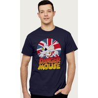 Danger Mouse Men's Frowning Union Jack T-Shirt in Navy | Size: Small
