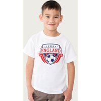 Coto7 England Emblem Badge Euro Football T-Shirt in White | Size: 9-11 Years