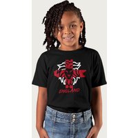 Coto7 England Lion Mane Outline Euro Football T-Shirt in Black | Size: 5-6 Years