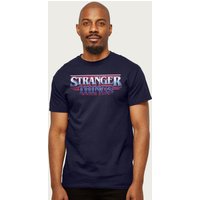 Stranger Things Men's Epic Retro 80s Text Logo T-Shirt in Navy | Size: Large