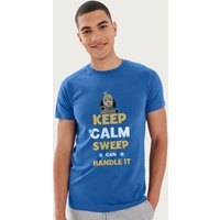Sooty Men's Keep Calm White Yellow Text Sweep Can Hand le It T-Shirt in Royal | Size: XL
