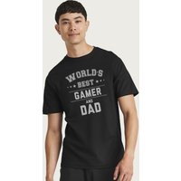 Coto7 Men's Worlds Best Gamer & Dad Fathers Day T-Shirt in Black | Size: Small
