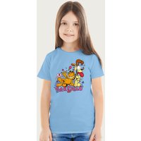 Garfield And Odie Retro 90s Snack Art T-Shirt in Light Blue | Size: 5-6 Years