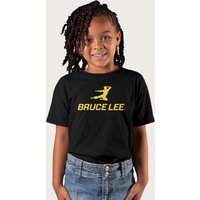 Bruce Lee Kung Fu Kick Yellow Print T-Shirt in Black | Size: 9-11 Years