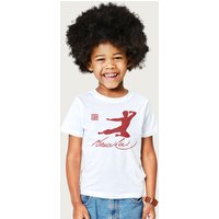 Bruce Lee Kung Fu Kick Red Print T-Shirt in White | Size: 7-8 Years