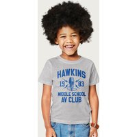 Stranger Things Hawkins Middle School AV Club T-Shirt in Mid Grey | Size: 9-11 Years