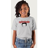 Betty Boop Red Lips Face & Logo T-Shirt in Mid Grey | Size: 9-11 Years