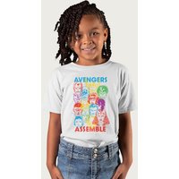 Marvel Avengers Character Head Outlines Assemble T-Shirt in White | Size: 5-6 Years