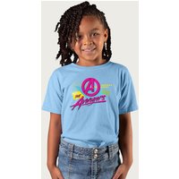 Marvel The Avengers Retro Distressed 80s Style T-Shirt in Light Blue | Size: 7-8 Years
