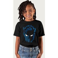 Black Panther Marvel Mask Text Outline T-Shirt in Black | Size: 9-11 Years