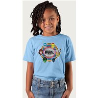 Marvel Comic Retro Avengers Heads Logo T-Shirt in Light Blue | Size: 5-6 Years