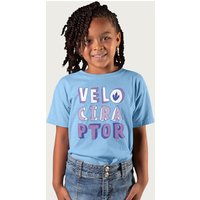 Jurassic Park Velociraptor Purple Text T-Shirt in Light Blue | Size: 5-6 Years