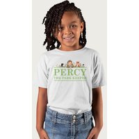 Percy The Park Keeper Stack Logo T-Shirt in White | Size: 12-13 Years