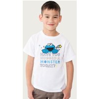 Sesame Street Cookie Monster Hugged A Monster Today T-Shirt in White | Size: 3-4 Years