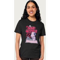 Peanuts Women's Snoopy Typing A Love Letter Valentines Day Relaxed Fit T-Shirt in Black | Size: Large