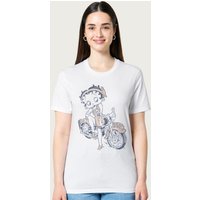 Betty Boop Women's Flapper Biker Relaxed Fit T-Shirt in White | Size: Small