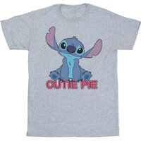 Disney Girl's Lilo & Stitch Stitch Cutie Pie Cotton T-Shirt in Grey | Size: 7-8 Years