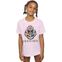 Harry Potter Girl's Hogwarts Crest Cotton T-Shirt in Baby Pink | Size: 5-6 Years