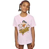 DC Comics Girl's Wonder Woman Stars Cotton T-Shirt in Baby Pink | Size: 9 Years