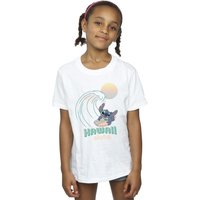 Disney Girl's Lilo & Stitch Hawaii Cotton T-Shirt in White | Size: 5-6 Years