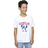 Disney Boy's Lilo & Stitch Graffiti T-Shirt in White | Size: 9 Years