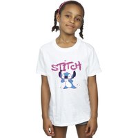 Disney Girl's Lilo & Stitch Graffiti Cotton T-Shirt in White | Size: 5-6 Years
