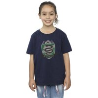 Harry Potter Girl's Slytherin Chest Badge Cotton T-Shirt in Navy | Size: 7-8 Years