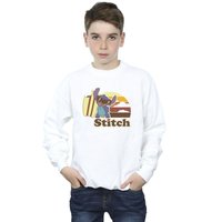 Disney Boy's Lilo & Stitch Bitten Surfboard Sweatshirt in White | Size: 5-6 Years