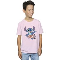 Disney Boy's Lilo & Stitch Bermuda Shorts T-Shirt in Baby Pink | Size: 9 Years
