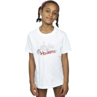 Harry Potter Girl's Hogwarts Castle Spray Cotton T-Shirt in White | Size: 5-6 Years