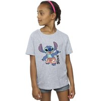 Disney Girl's Lilo & Stitch Bermuda Shorts Cotton T-Shirt in Grey | Size: 5-6 Years
