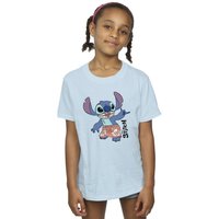 Disney Girl's Lilo & Stitch Bermuda Shorts Cotton T-Shirt in Baby Blue | Size: 7-8 Years