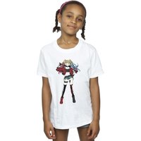 DC Comics Girl's Harley Quinn Standing Pose Cotton T-Shirt in White | Size: 3-4 Years