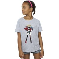 DC Comics Girl's Harley Quinn Standing Pose Cotton T-Shirt in Grey | Size: 7-8 Years