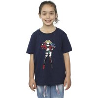 DC Comics Girl's Harley Quinn Standing Pose Cotton T-Shirt in Navy | Size: 7-8 Years